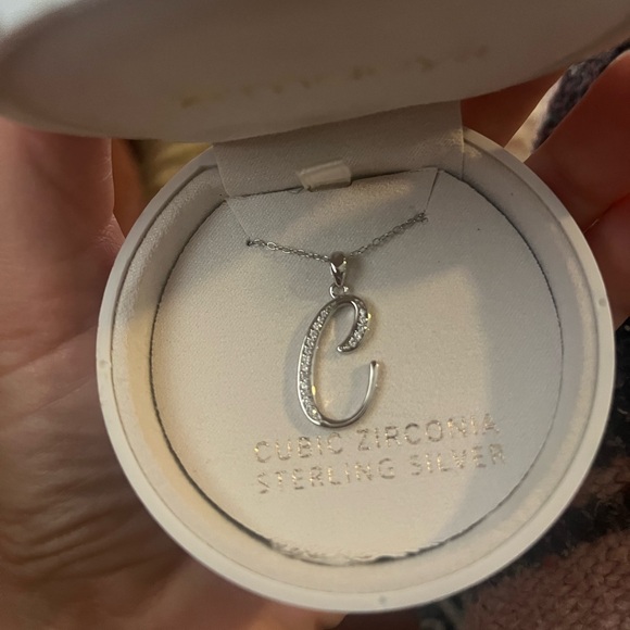 Macys “C” necklace STERLING SILVER LAB CREATED SAPPHIRE - Picture 7 of 8